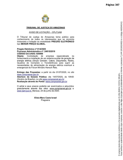 PREGÃO ELETRÔNICO Nº 014/2020 - AVISO DE LICITAÇÃO