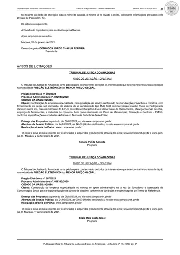 PREGÃO ELETRÔNICO Nº 007/2021 - AVISO DE LICITAÇÃO - DJE