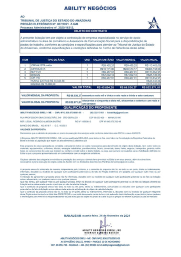 PREGÃO ELETRÔNICO Nº 007/2021 – PROPOSTA - ABILITY