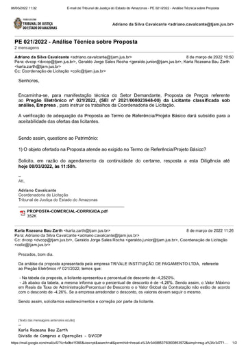 PREGÃO ELETRÔNICO Nº 021/2022 - DILIGÊNCIA COLIC À DVCOP -PROPOSTA - TRIVALE