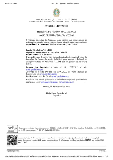 PREGÃO ELETRÔNICO Nº 019/2022 - AVISO DE LICITAÇÃO