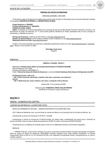 PREGÃO ELETRÔNICO Nº 005/2020 - AVISO DE LICITAÇÃO - DJE