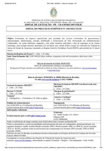 PREGÃO ELETRÔNICO Nº 036/2022 - EDITAL DE LICITAÇÃO