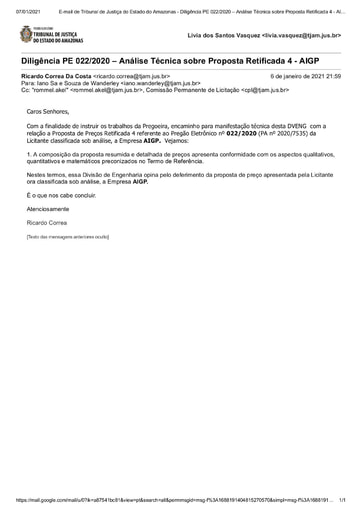 PREGÃO ELETRÔNICO Nº 022/2020 - DILIGÊNCIA CPL À DIVISÃO DE ENGENHARIA - PROPOSTA RETIFICADA 4 - AIGP