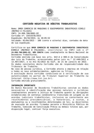 PREGÃO ELETRÔNICO Nº 067/2022 - DOCUMENTAÇÃO EXTRAÍDA DO SICAF E SITES - HABILITAÇÃO - GRUPO 1 - DMGR