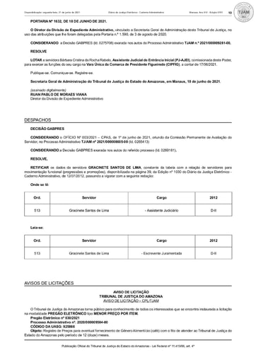 PREGÃO ELETRÔNICO Nº 030/2021 - AVISO DE LICITAÇÃO - DJE