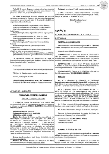 PREGÃO ELETRÔNICO Nº 020/2020 - AVISO DE LICITAÇÃO - DJE