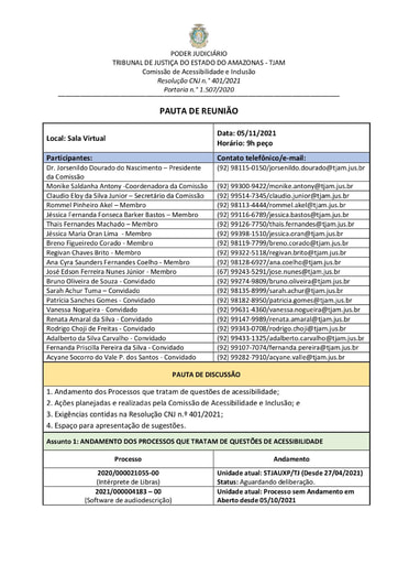 Pauta de reunião 05 de novembro de 2021