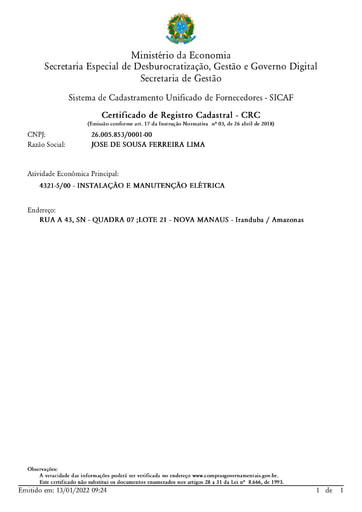 TOMADA DE PREÇOS Nº 005/2021 - SICAF E CNDT - JOSÉ DE SOUSA