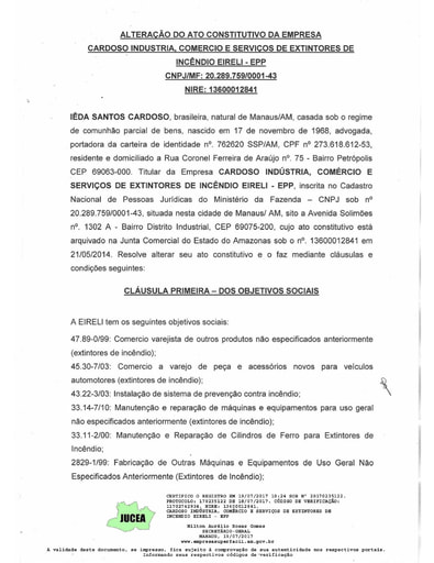 PREGÃO ELETRÔNICO Nº 010/2020 - HABILITAÇÃO - DOC. COMPLEMENTAR - CARDOSO INDUSTRIA