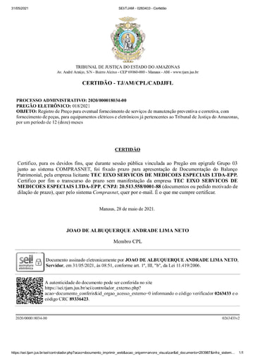 PREGÃO ELETRÔNICO Nº 018/2021 - CERTIDÃO DECURSO DE PRAZO - GRUPO 3 - TEC EIXO
