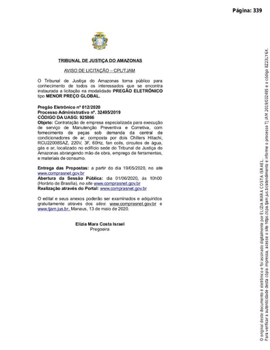 PREGÃO ELETRÔNICO Nº 012/2020 - AVISO DE LICITAÇÃO