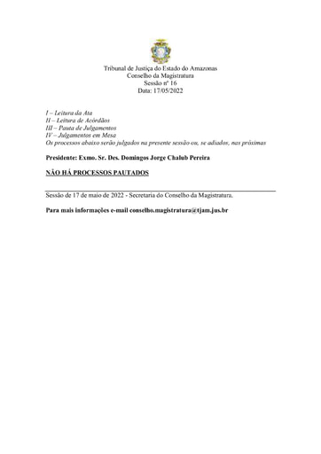Pauta de julgamento do Conselho da Magistratura para o Dia 17/05/2022