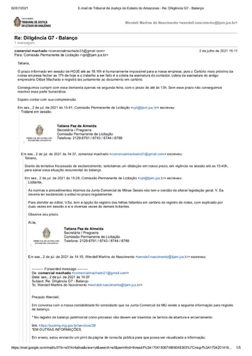 PREGÃO ELETRÔNICO Nº 026/2021 - E-MAIL - GRUPO 7 - COMERCIAL MACHADO