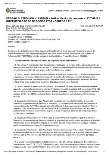 PREGÃO ELETRÔNICO Nº 032/2026 - DILIGÊNCIA COLIC À DVPM - PROPOSTA RETIFICADA - GRUPOS 1 E 2 - LICITMAIS E INTERMEDIACAO DE NEGOCIOS LTDA