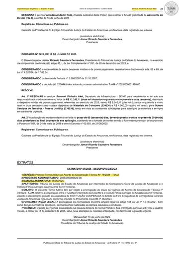 EXTRATO (PUBLICAÇÃO DJE) PRIMEIRO TERMO ADITIVO AO ACORDO DE COOPERAÇÃO TÉCNICA Nº 78.2024 - TJAM X INSTITUTO FILHOS E AMIGOS DA AMAZÔNIA SEM FRONTEIRAS.pdf