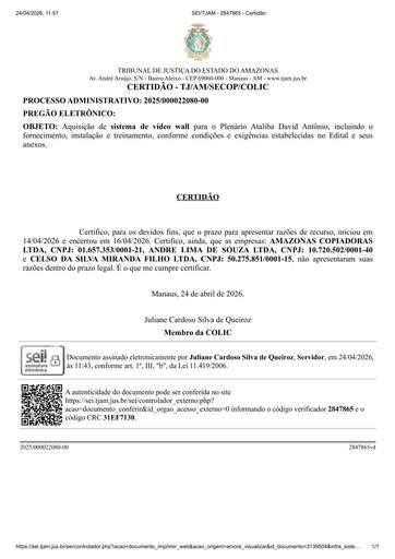 PREGÃO ELETRÔNICO Nº 022/2026 - CERTIDÃO DE RAZÕES NÃO APRESENTADAS
