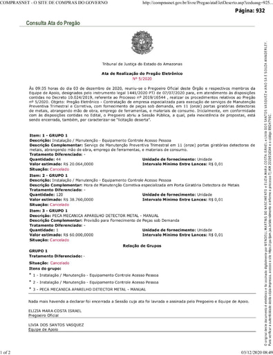 PREGÃO ELETRÔNICO Nº 005/2020 – ATA DA SESSÃO