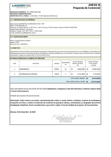 PREGÃO ELETRÔNICO Nº 022/2020 - PROPOSTA - LADDERTEC