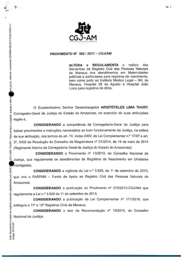 PROVIMENTO 302 - Altera e Regulamenta o rodízio das serventias de Registro Civil das Pessoas Naturais de Manaus nos atendimentos em Maternidades para registros de nascimento, bem como junto ao IML, 28 de Agosto e Hospital João Lúcio para registro de óbito