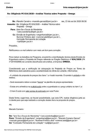 PREGÃO ELETRÔNICO Nº 024/2020 - DILIGÊNCIA CPL À DIVISÃO DE ENGENHARIA - PROPOSTA - OMEGA