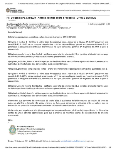 PREGÃO ELETRÔNICO Nº 028/2020 - DILIGÊNCIA CPL À DIVISÃO DE INFRAESTRUTURA E LOGÍSTICA - PROPOSTA - OFFICE SERVICE