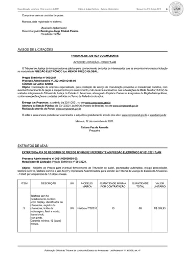 PREGÃO ELETRÔNICO Nº 60/2021 - AVISO DE LICITAÇÃO - DJE