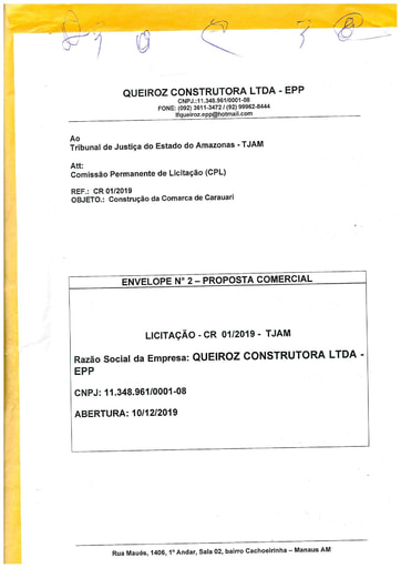 CONCORRÊNCIA 001/2019 – PROPOSTA - QUEIROZ