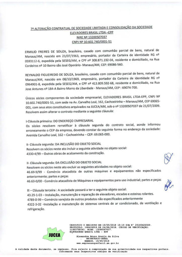PREGÃO ELETRÔNICO Nº 004/2020 - HABILITAÇÃO - DOCUMENTOS COMPLEMENTARES - ELEVADORES BRASIL