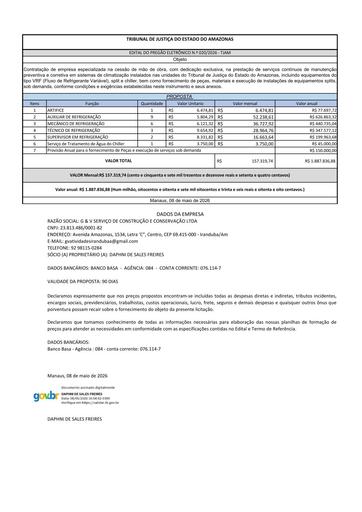PREGÃO ELETRÔNICO Nº 020/2026 - PROPOSTA RETIFICADA - G V SERVICOS DE CONSTRUCAO E CONSERVACAO LTDA - LOTE 1