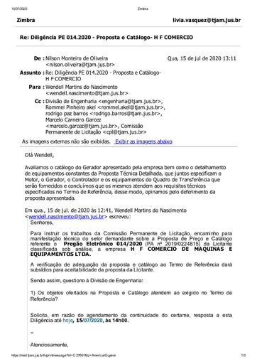 PREGÃO ELETRÔNICO Nº 014/2020 - DILIGÊNCIA CPL À DIVISÃO DE ENGENHARIA - PROPOSTA RETIFICADA - H F