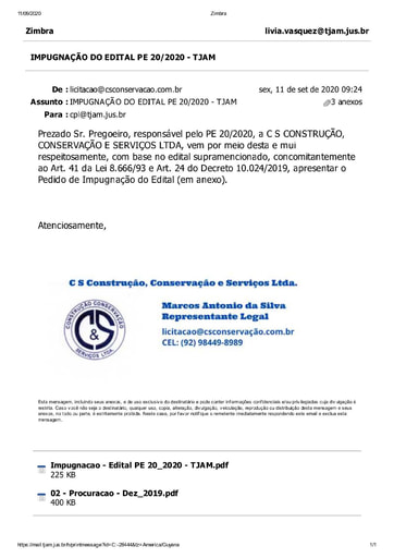 PREGÃO ELETRÔNICO Nº 020/2020 - PEDIDO DE IMPUGNAÇÃO - C S CONSTRUÇÃO