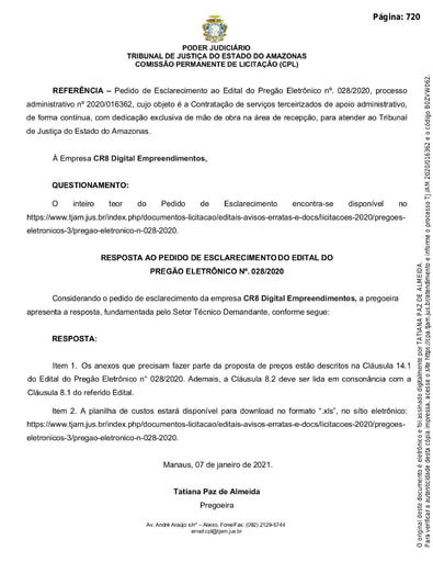 PREGÃO ELETRÔNICO Nº 028/2020 - RESPOSTA AO PEDIDO DE ESCLARECIMENTO - CR8 DIGITAL
