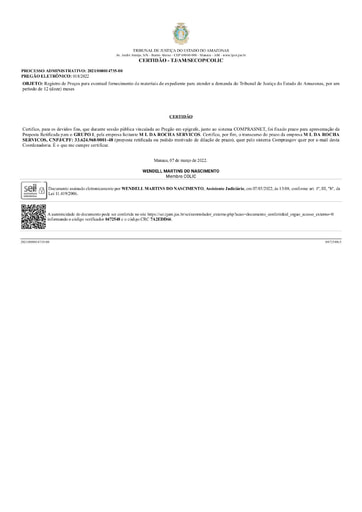 PREGÃO ELETRÔNICO Nº 018/2022 - CERTIDÃO DE DECURSO DE PRAZO - GRUPO 1 - M L DA ROCHA