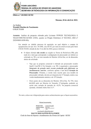 PREGÃO ELETRÔNICO Nº 022/2022 - DILIGÊNCIA COLIC À SETIC - PROPOSTA - POWER TECNOLOGIA