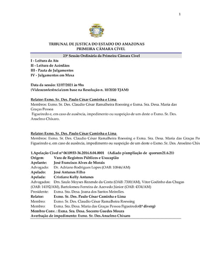 PAUTA DE JULGAMENTO de 12 07 2021  da 1ª.C.Cível