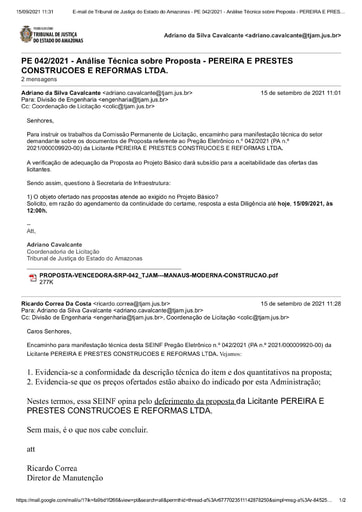 PREGÃO ELETRÔNICO Nº 042/2021 - DILIGÊNCIA COLIC À DIVISÃO DE ENGENHARIA - PROPOSTA - PEREIRA