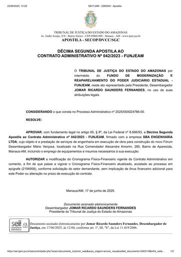 12ª Apostila - CT Nº 042.2023 - FUNJEAM X SBA ENGENHARIA LTDA.pdf