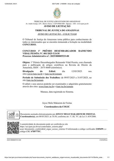 CONCURSO DE ARTIGO CIENTÍFICO N° 001/2025 - AVISO DE LICITAÇÃO