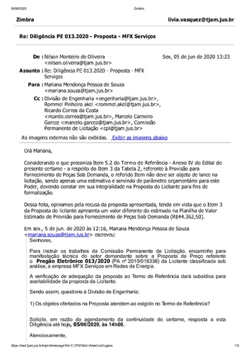 PREGÃO ELETRÔNICO Nº 013/2020 - DILIGÊNCIA CPL À DIVISÃO DE ENGENHARIA - PROPOSTA - MFX