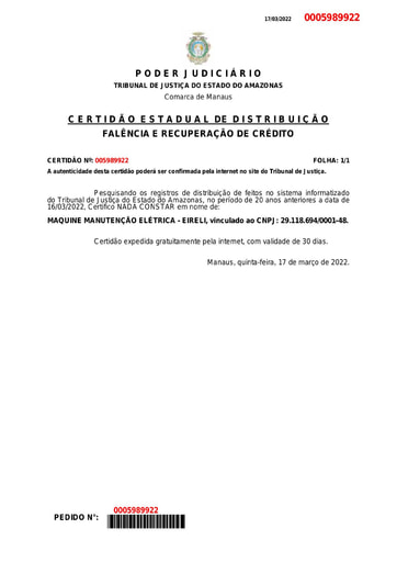 PREGÃO ELETRÔNICO Nº 005/2022 - DOCUMENTOS RETIRADOS DO SICAF E SITES -HABILITAÇÃO - ITEM 1 - MAQUINE