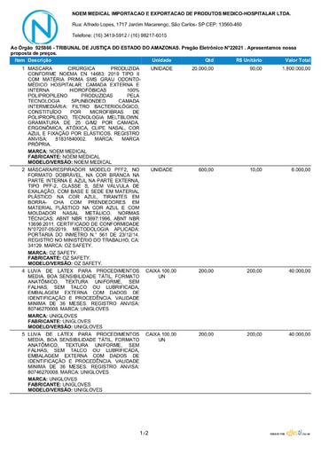 PREGÃO ELETRÔNICO Nº 002/2021 – PROPOSTA - ITEM 7 - NOEM MEDICAL