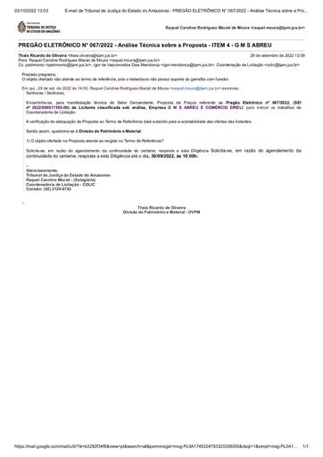 PREGÃO ELETRÔNICO Nº 067/2022 - DILIGÊNCIA COLIC À DIVISÃO DE PATRIMÔNIO - ITEM 4 - G M S ABREU