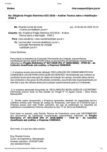 PREGÃO ELETRÔNICO Nº 027/2020 - DILIGÊNCIA CPL À DIVISÃO DE ENGENHARIA - DOCUMENTAÇÃO - ITEM 2 - CONEXÃO