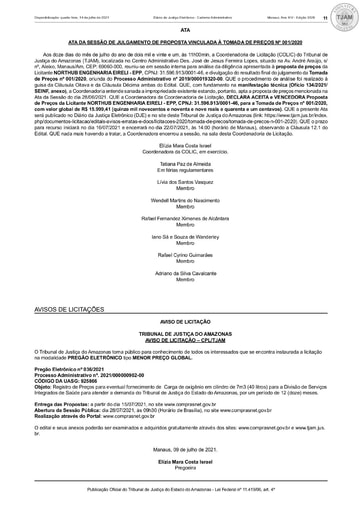 TOMADA DE PREÇOS Nº 001/2020 - ATA DA SESSÃO - DECLARAÇÃO VENCEDORA (DJE)