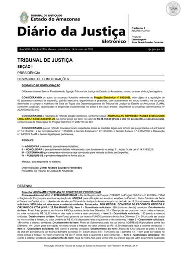 PREGÃO ELETRÔNICO Nº 030/2026 - DESPACHO DE HOMOLOGAÇÃO (DJE)