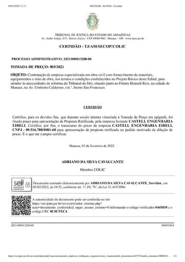 TOMADA DE PREÇOS Nº 003/2021 - CERTIDÃO