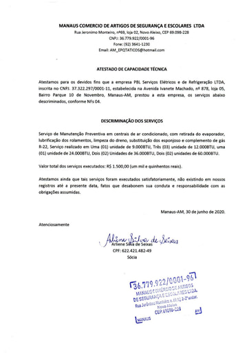 PREGÃO ELETRÔNICO Nº 024/2020 - HABILITAÇÃO - DOC. COMPLEMENTAR - P B L