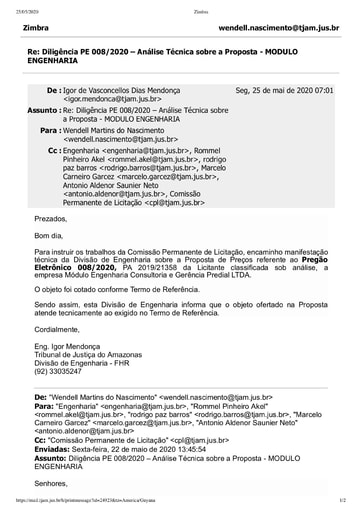 PREGÃO ELETRÔNICO Nº 008/2020 – DILIGÊNCIA CPL À DIVISÃO DE ENGENHARIA - PROPOSTA - MODULO ENGENHARIA