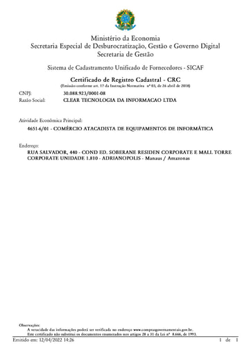 PREGÃO ELETRÔNICO Nº 028/2022 - HABILITAÇÃO - SICAF E CNDT - CLEAR